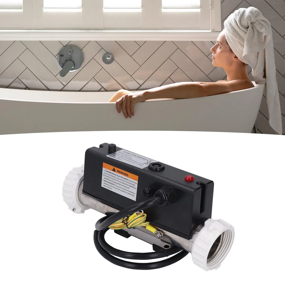 Qcwwy Chauffe-Piscine électrique, Thermostat d'eau avec Contrôle de la Température, Auto-Chauffage pour Baignoire Spa, Piscine Câblée équipée d'un Pressostat (3KW)