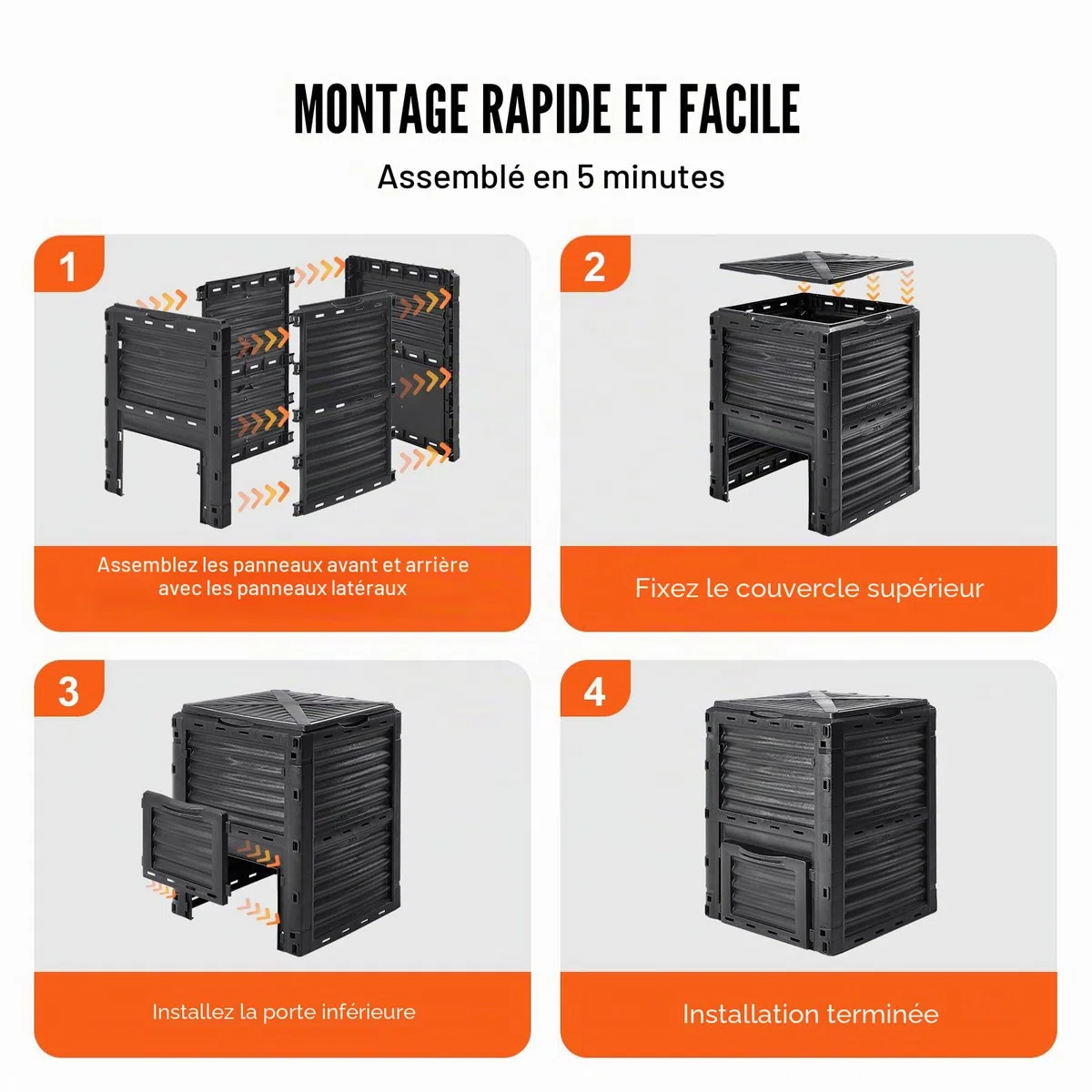 VEVOR Composteur de Jardin 300 L Bac à Compost Extérieur sans BPA avec Couvercle Porte Inférieure Grande Capacité Facile à Installer pour Collecte des Feuilles Compostage Création Rapide Sol Fertile