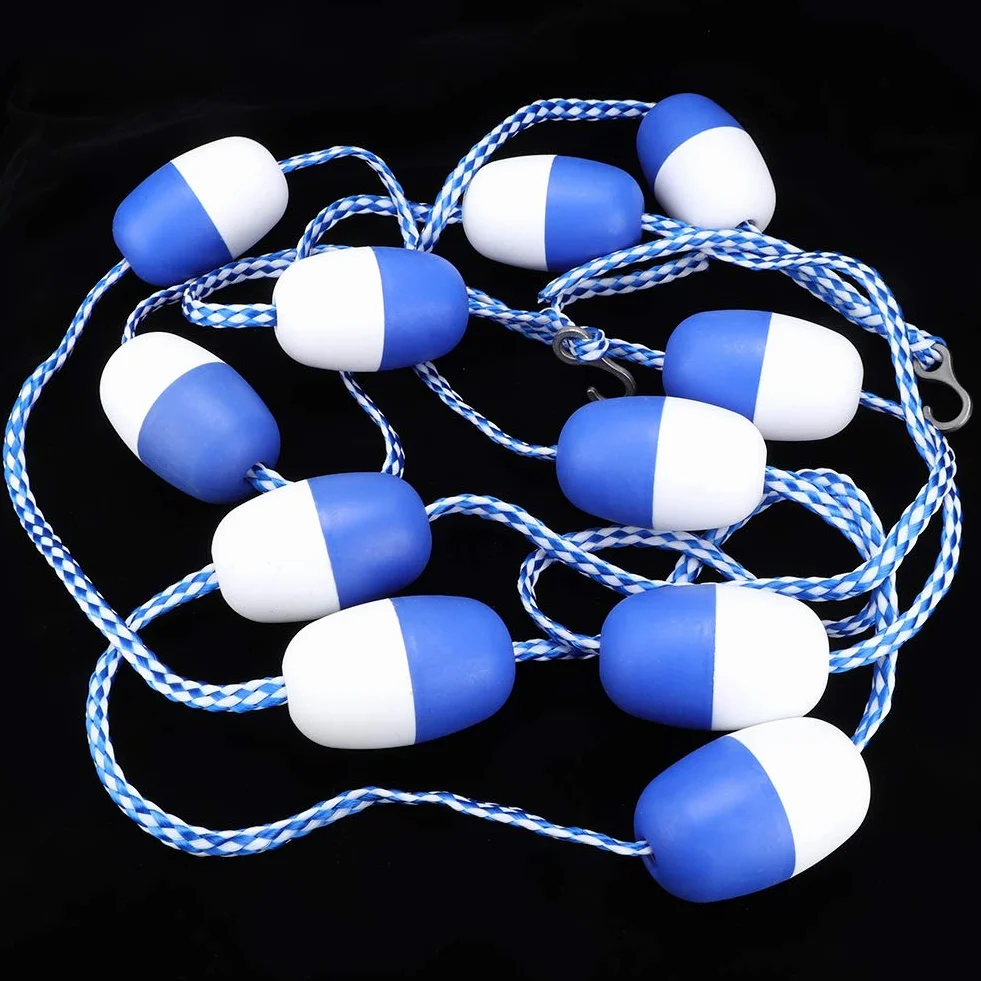 Fdit Corde de sécurité de Piscine de 5 M, Ligne de Flottaison avec Corde Tressée en Nylon Blanc et Bleu, pour Délimiter Les Couloirs de Nage et Les Zones dangereuses.
