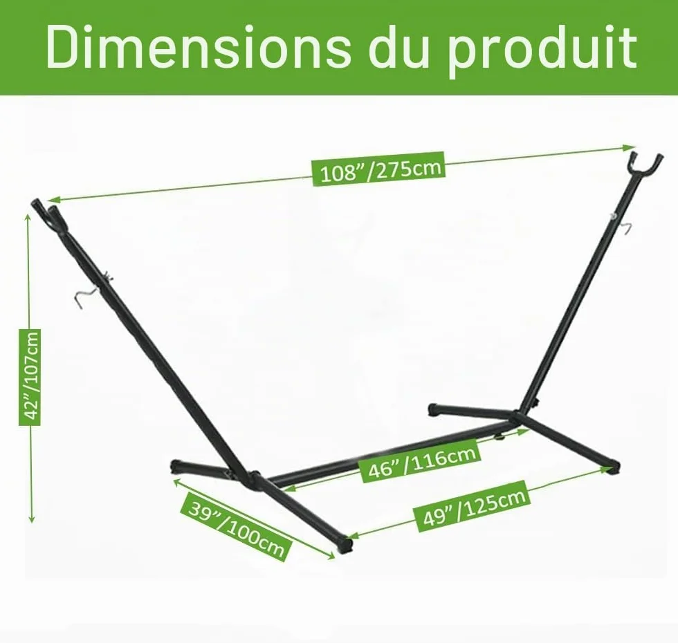 Goutime Hamac Double de 2,6 m avec Support, capacité de 250 kg, Comprend Un Sac de Transport Portable Parfait pour la terrasse intérieure, la terrasse, la Cour, Le Balcon (Bleu et Vert)