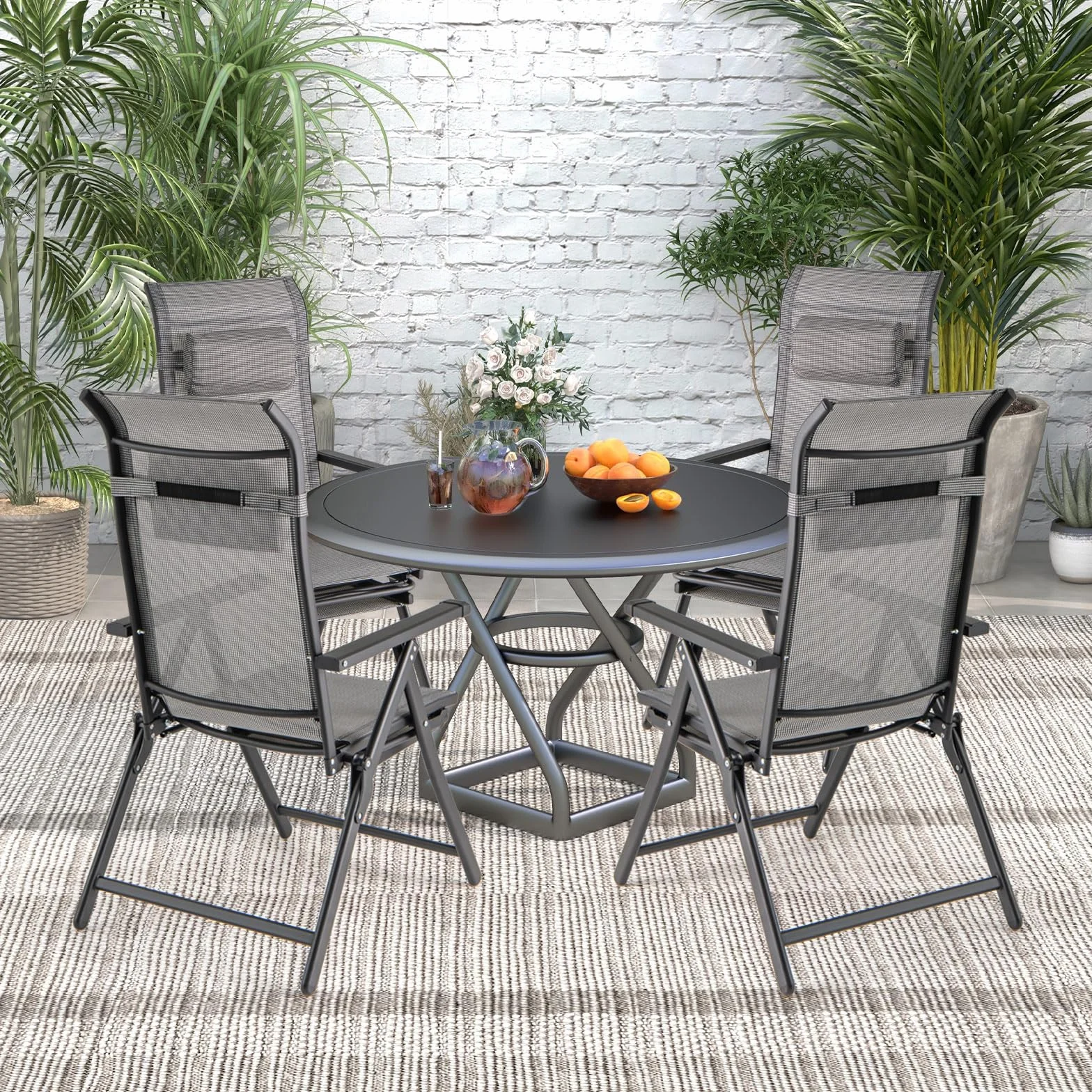 COSTWAY Chaises de Jardin Exterieur, Chaises Pliantes Réglables sur 10 Niveaux, Repose-Pied Rétractable, Appui-tête, Fauteuil Pliante pour Jardin Camping Piscine, Charge 150 kg (2)