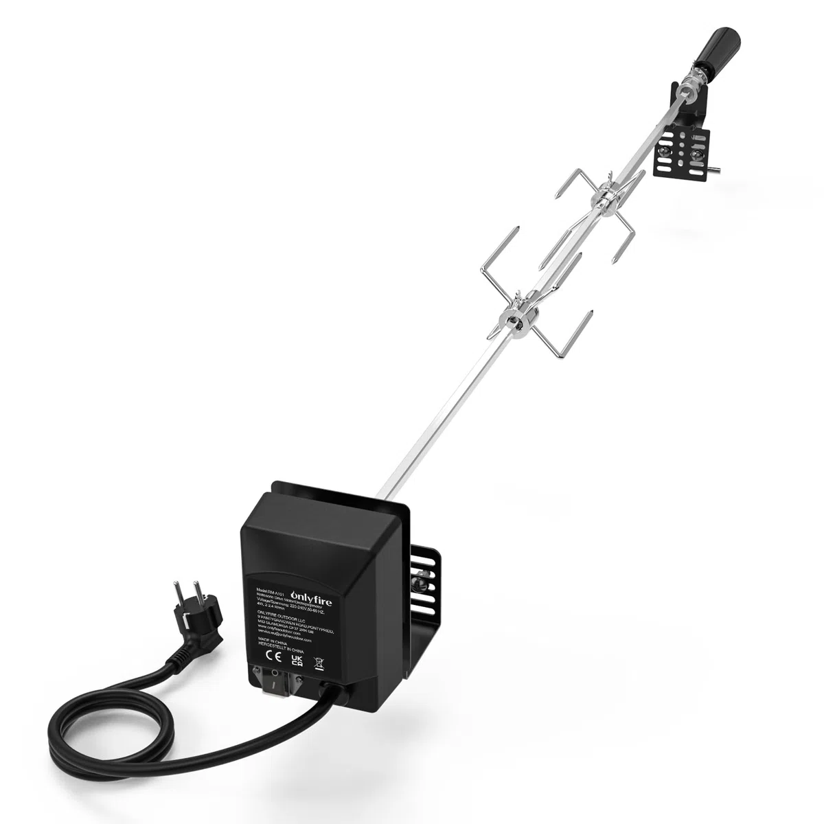 onlyfire Universel Barbecue Rôtisserie Set pour la Plupart des Barbecues à Gaz 2-4 Brûleurs, avec 2 Fourchettes à Viande, Moteur 220V - 240V, Tige de Broche Carrée Réglable 81,28cm-106,68cm