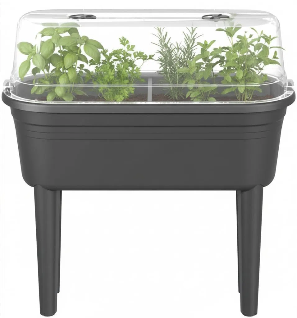 Florus Table De Culture Set Jardinière - Anthracite | L 37 x W 78 x H 26.4 cm | Convient à une Utilisation Extérieure | Plastique 100% recyclé
