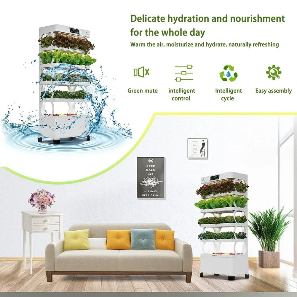 Système de culture hydroponique, tour de jardin à 5 niveaux avec lampe de culture LED, kit complet de légumes et d'herbes pour jardinage à la maison