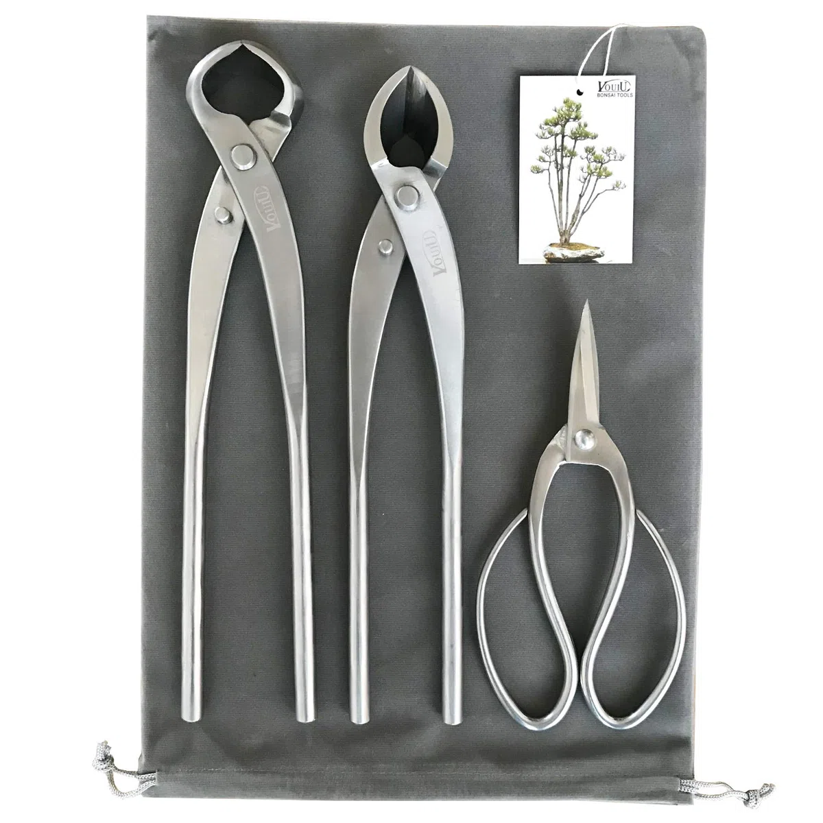 vouiu Lot de 3 outils pour bonsaï, cutter concave de 28 cm, coupe-bouton de 29,2 cm, ciseaux à bonsaï de 19,1 cm