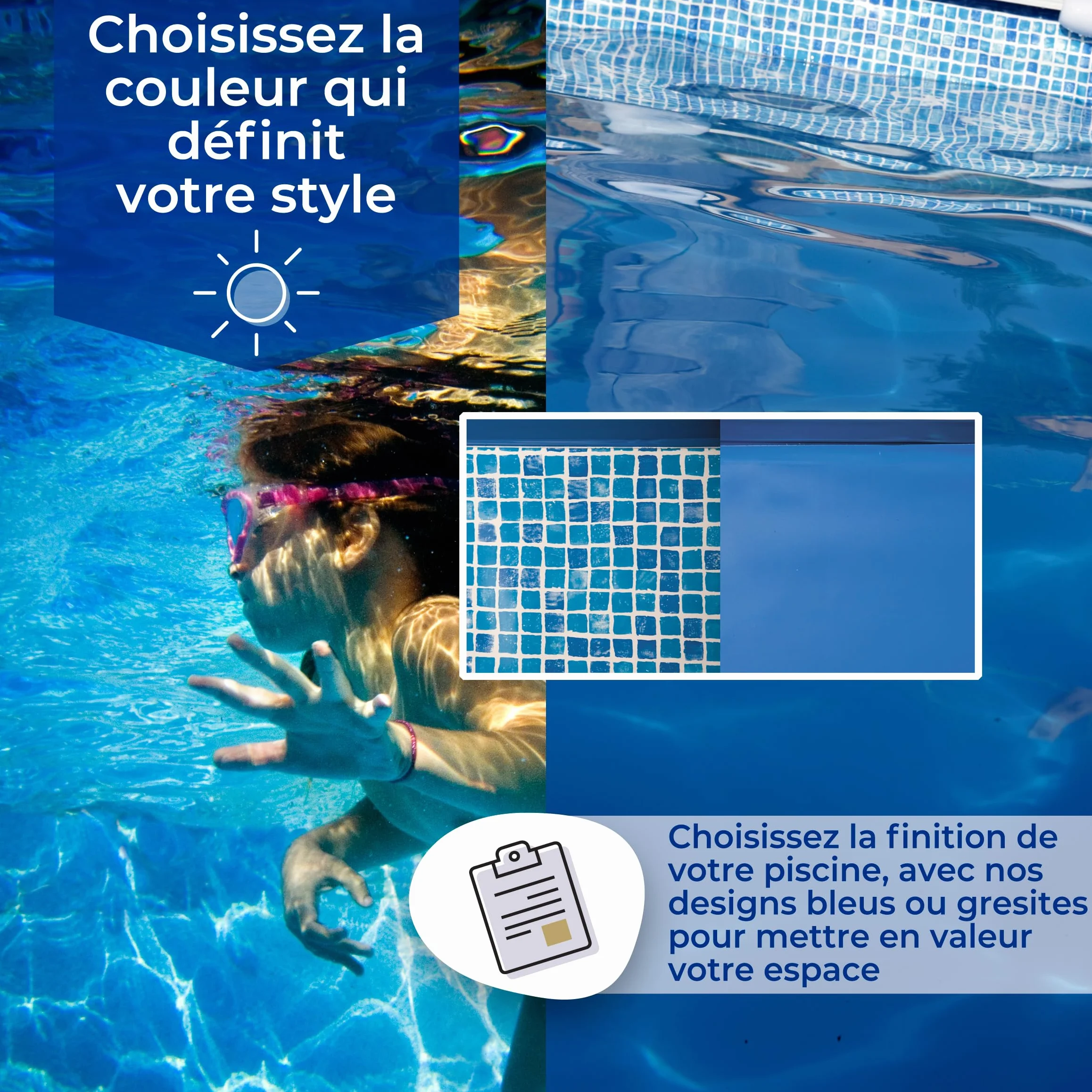 GRE SP2450F - Liner uni Bleu pour piscines Rondes Ø240 H:120cm, épaisseur 30/100e, système Overlap