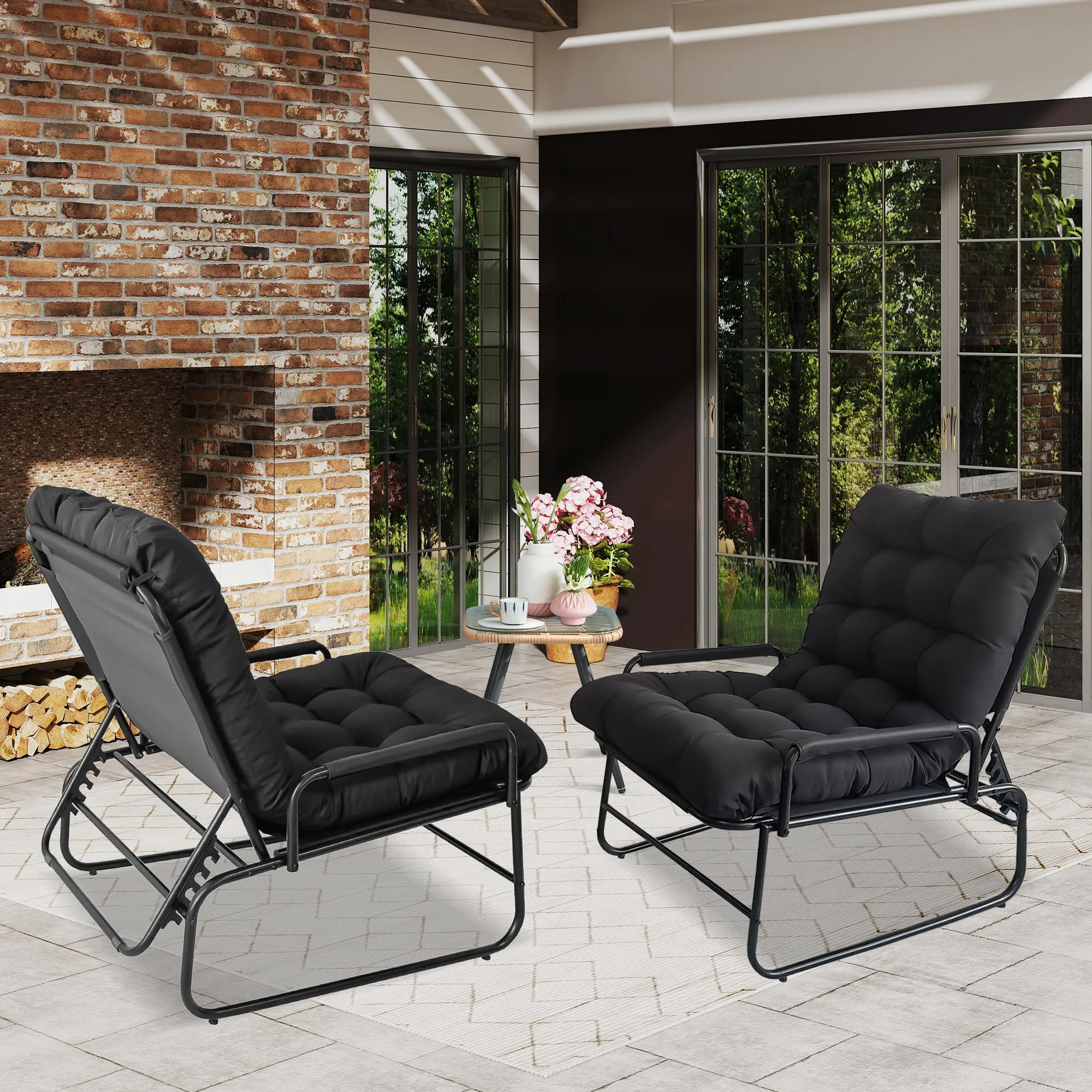 Chaise Longue Inclinable avec Repose-Pieds, Chaise Relax de Jardin, Fonction D'inclinaison à 4 Positions, Coussin Amovible avec Repose, Chaise Longue Détente pour Jardin, Terrasse (Noir)