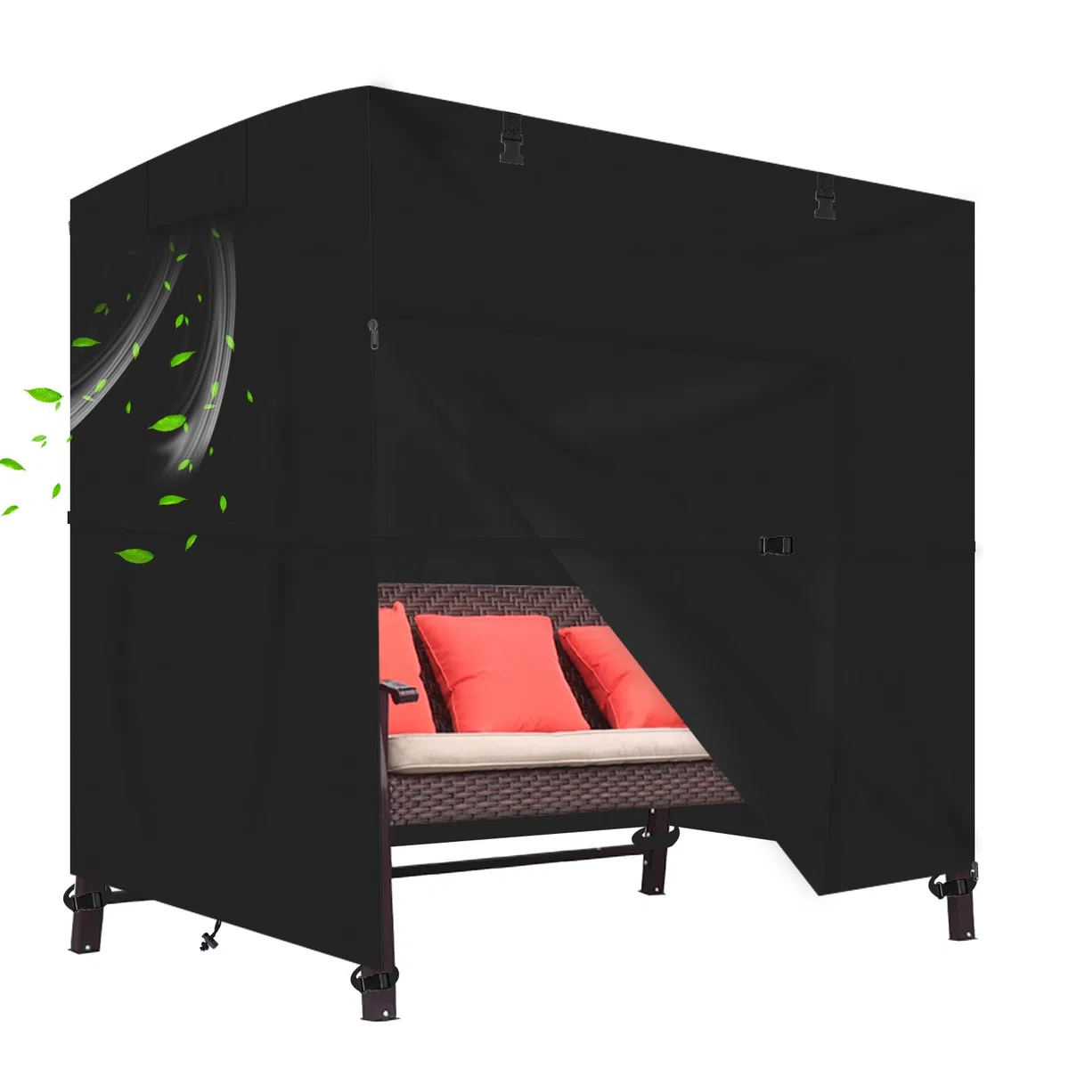 Housse balancelle 3 places,Housse de protection imperméable pour balancelle Hollywood en tissu Oxford 600D,Résistante aux déchirures, avec fermeture éclair et sangles (254*150*183CM)