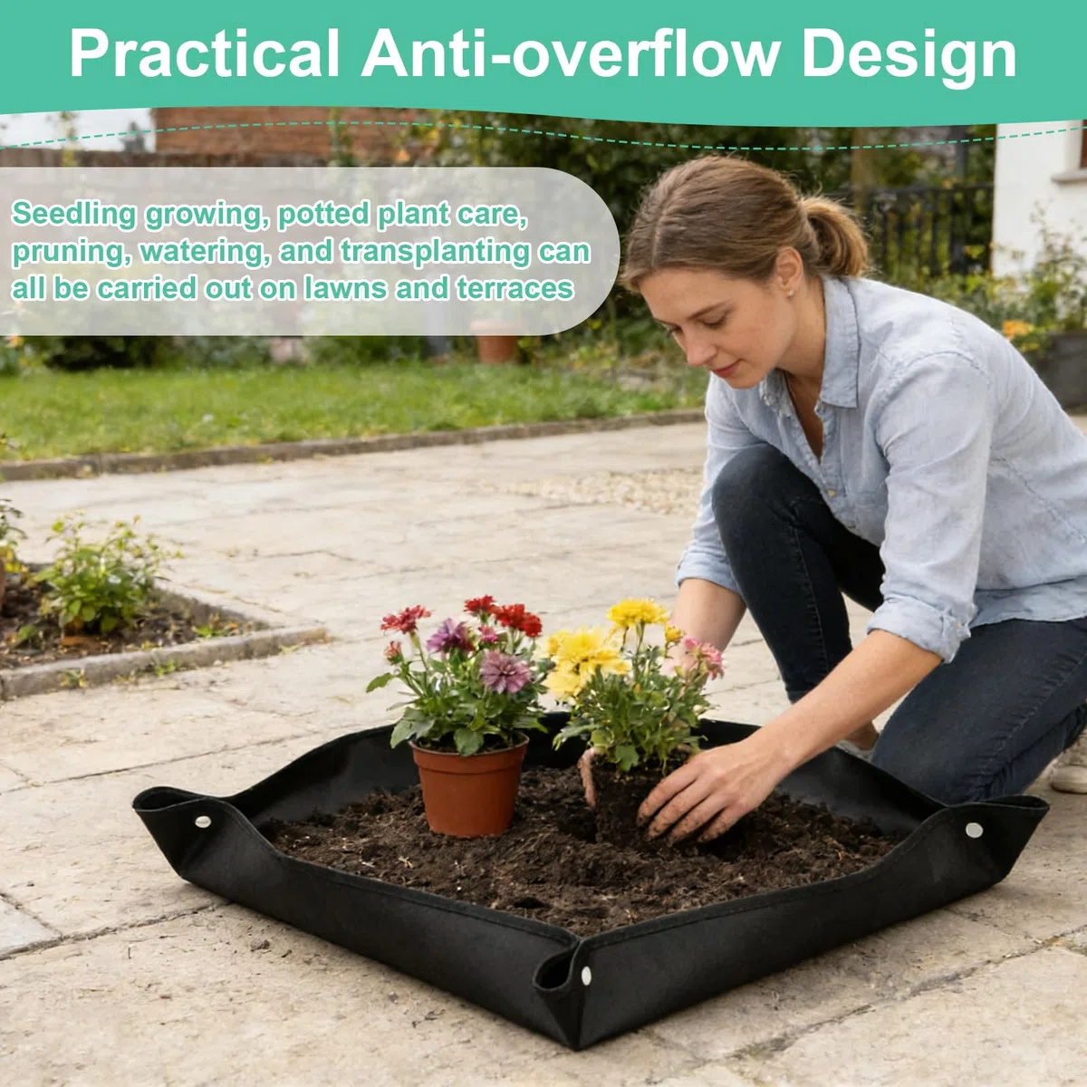3 Pièces Tapis de Rempotage de Plantes 50x50cm/66x66cm/75x100cm Tapis de Jardinage Imperméable Tapis de Plantation de Jardinage Tapis de Transplantation Pliable pour Rempotage Semis Changement de Sol