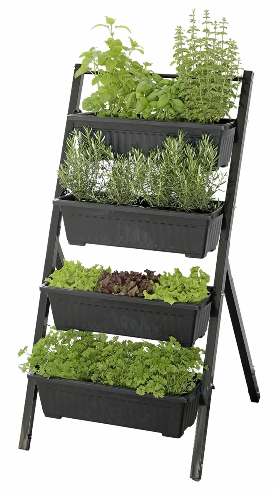 Maximex Lit surélevé Jardin Vertical 4 Niveaux pour Balcon et terrasse bacs Amovibles Plastique résistant aux intempéries 56,5 x 108 x 62 cm Noir