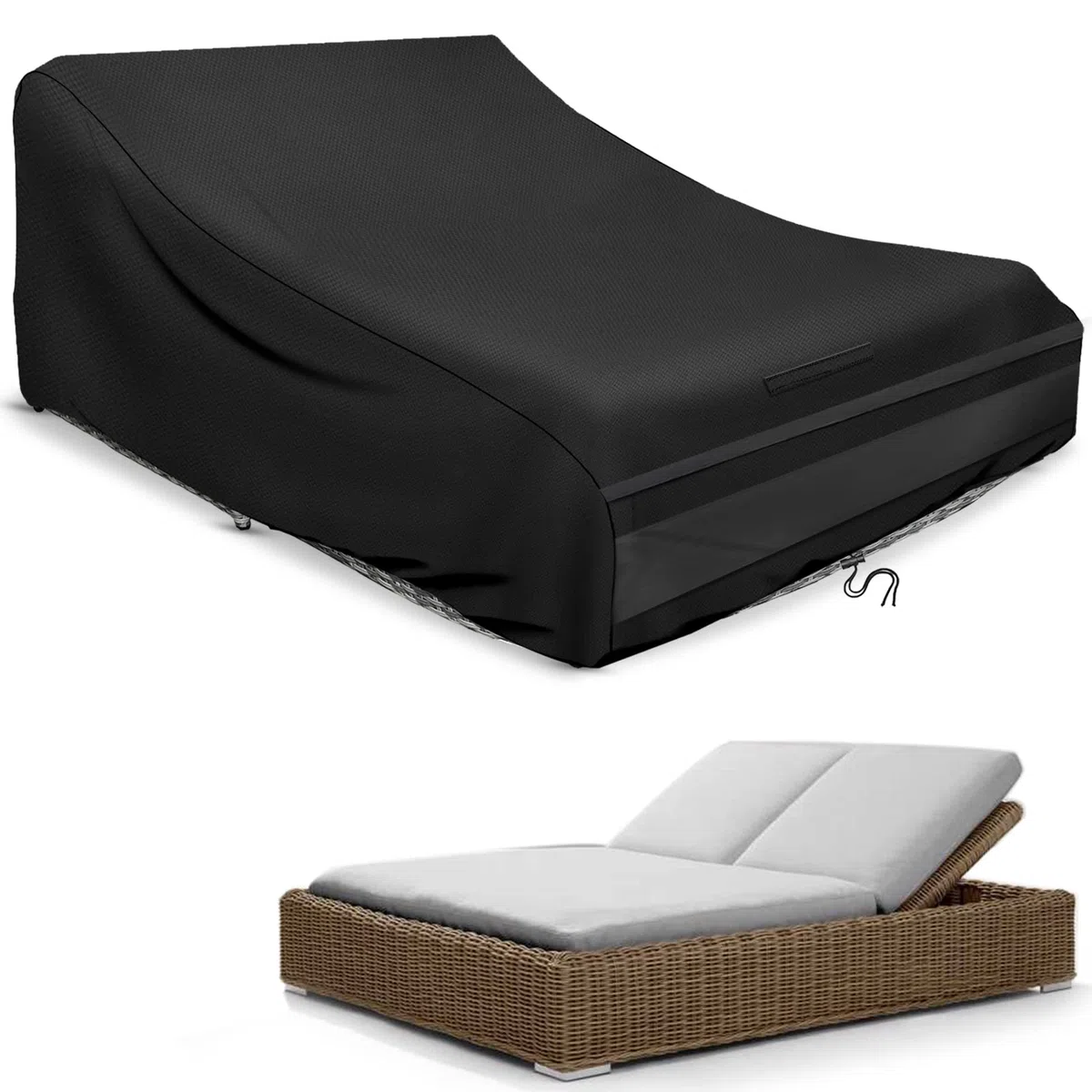Schleuder Housse de chaise longue pour 2 personnes, 210 x 160 x 35/75 cm, housse 420D, imperméable, coupe-vent, résistant aux UV, noir