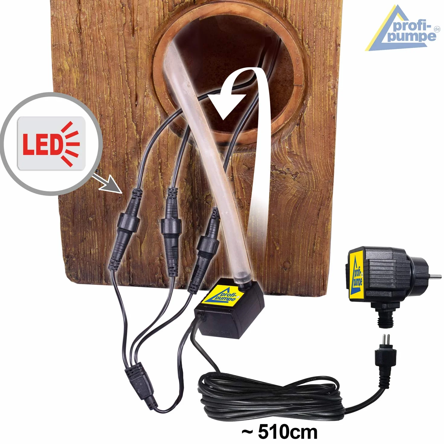Fontaine de Jardin Décorative avec Lumière LED 230 V - Cascade d'eau Bois pour Jardin, Terrasse, Salon, Balcon 48 cm