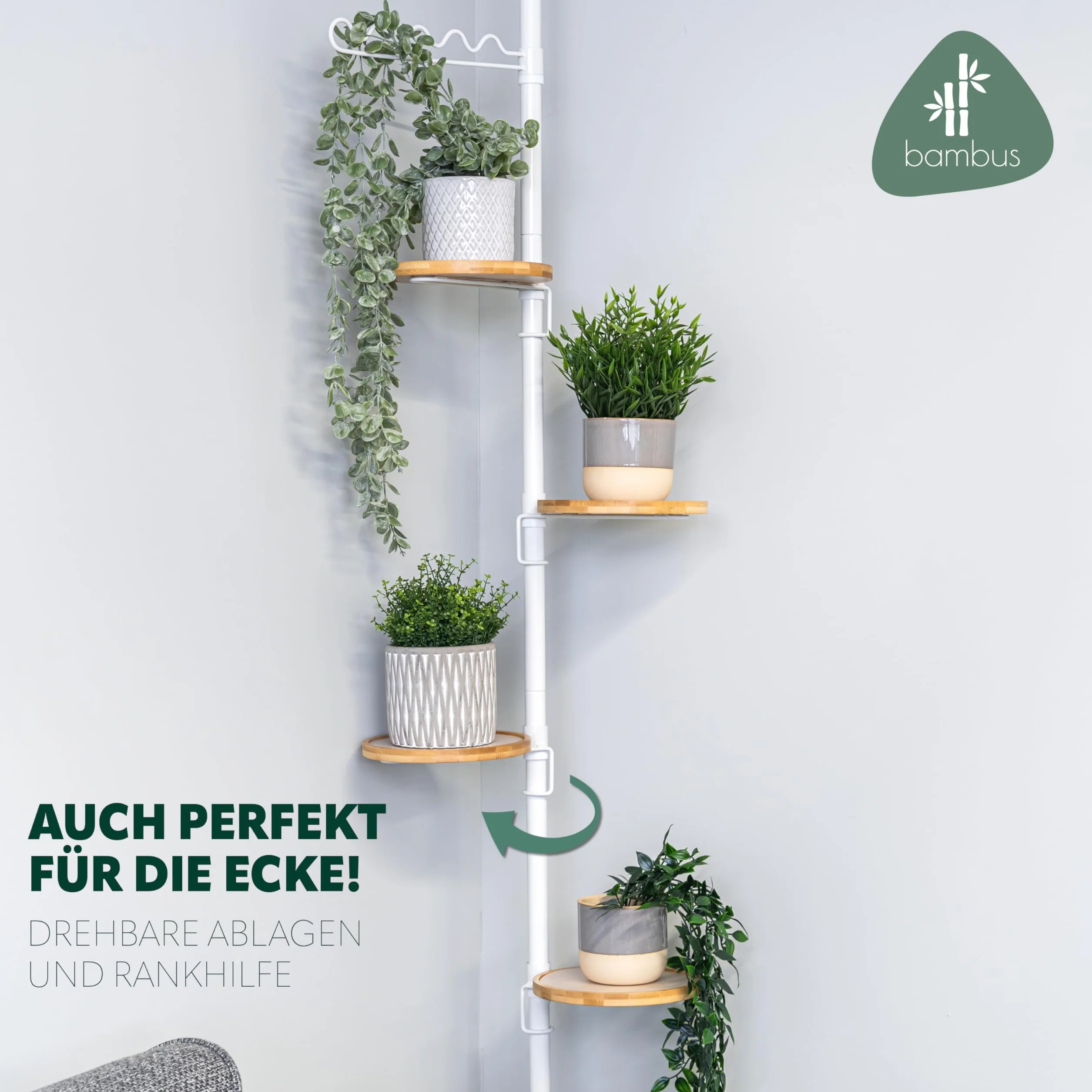 bremermann Étagère à fleurs télescopique avec 4 étagères et aide à l'escalade, adaptée à une utilisation dans le salon ou la cuisine - avec une hauteur d'installation de 140 à 290 cm, blanc