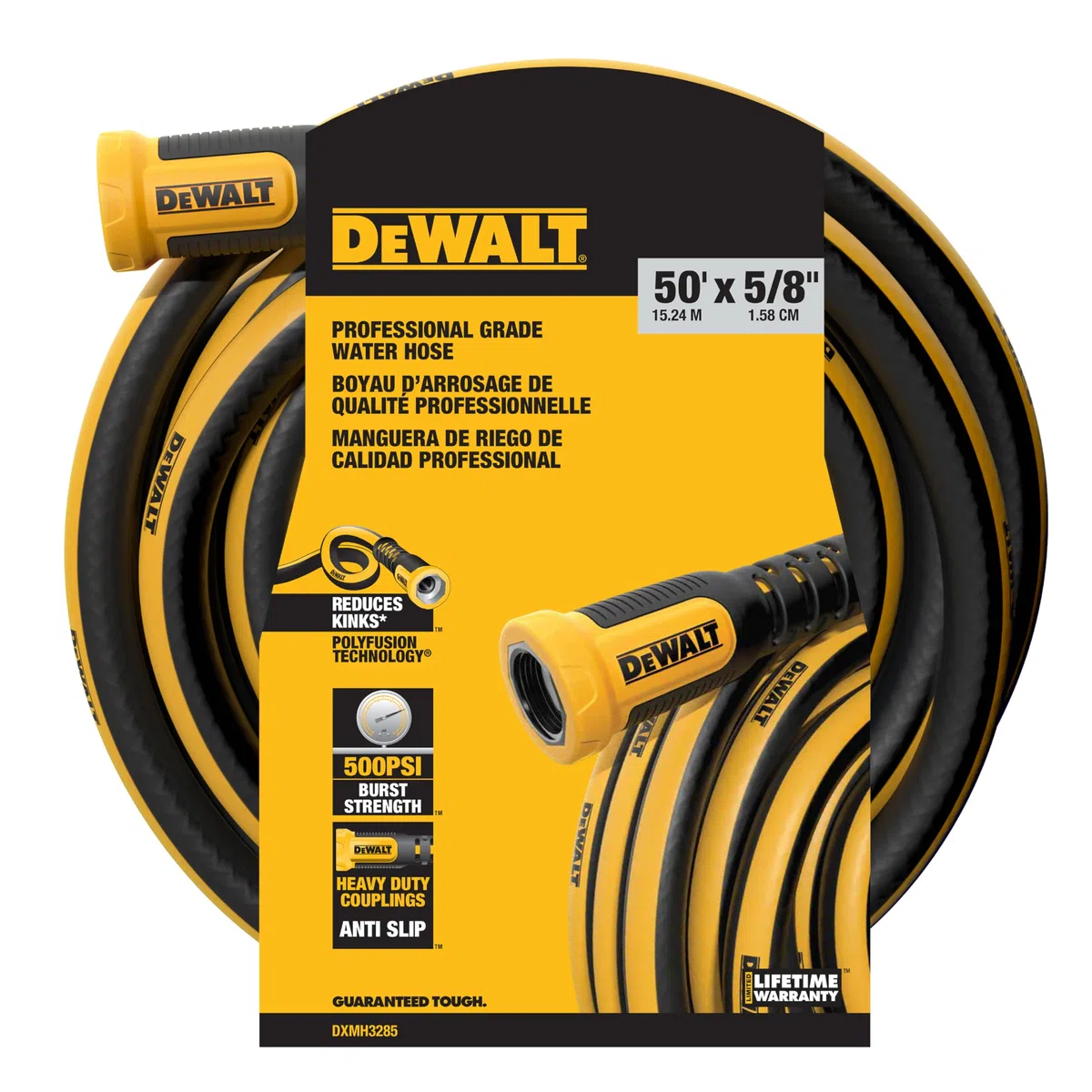 DEWALT DCMH3285 Tuyau d'arrosage robuste de qualité professionnelle 15,2 m x 1,6 cm pour jardin, jaune, noir