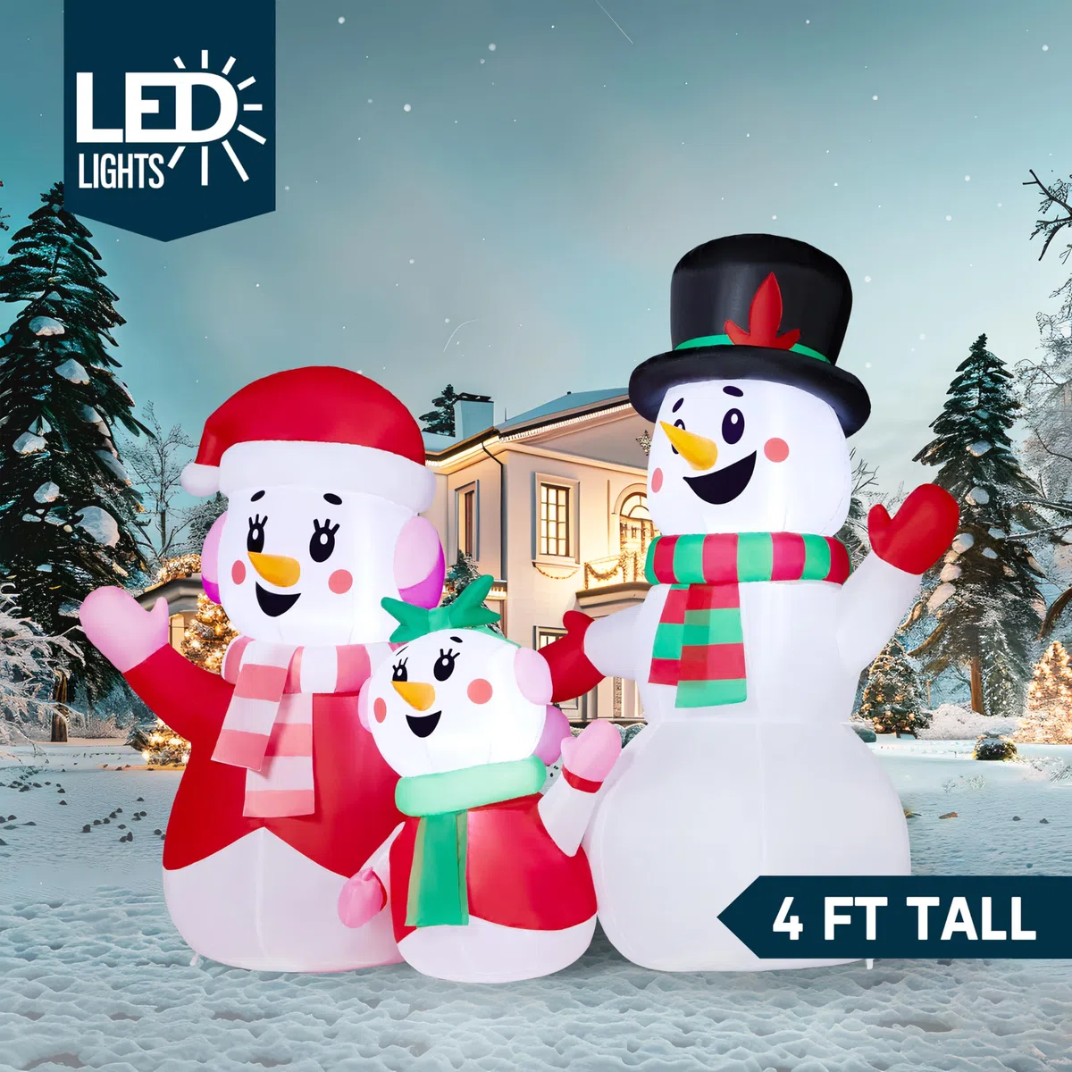 JOYIN Bonhomme de neige gonflable de 1,2 m - Décorations d'extérieur - Famille de bonhomme de neige gonflable avec LED intégrées - Décoration de Noël pour fête de Noël, cour, jardin, pelouse