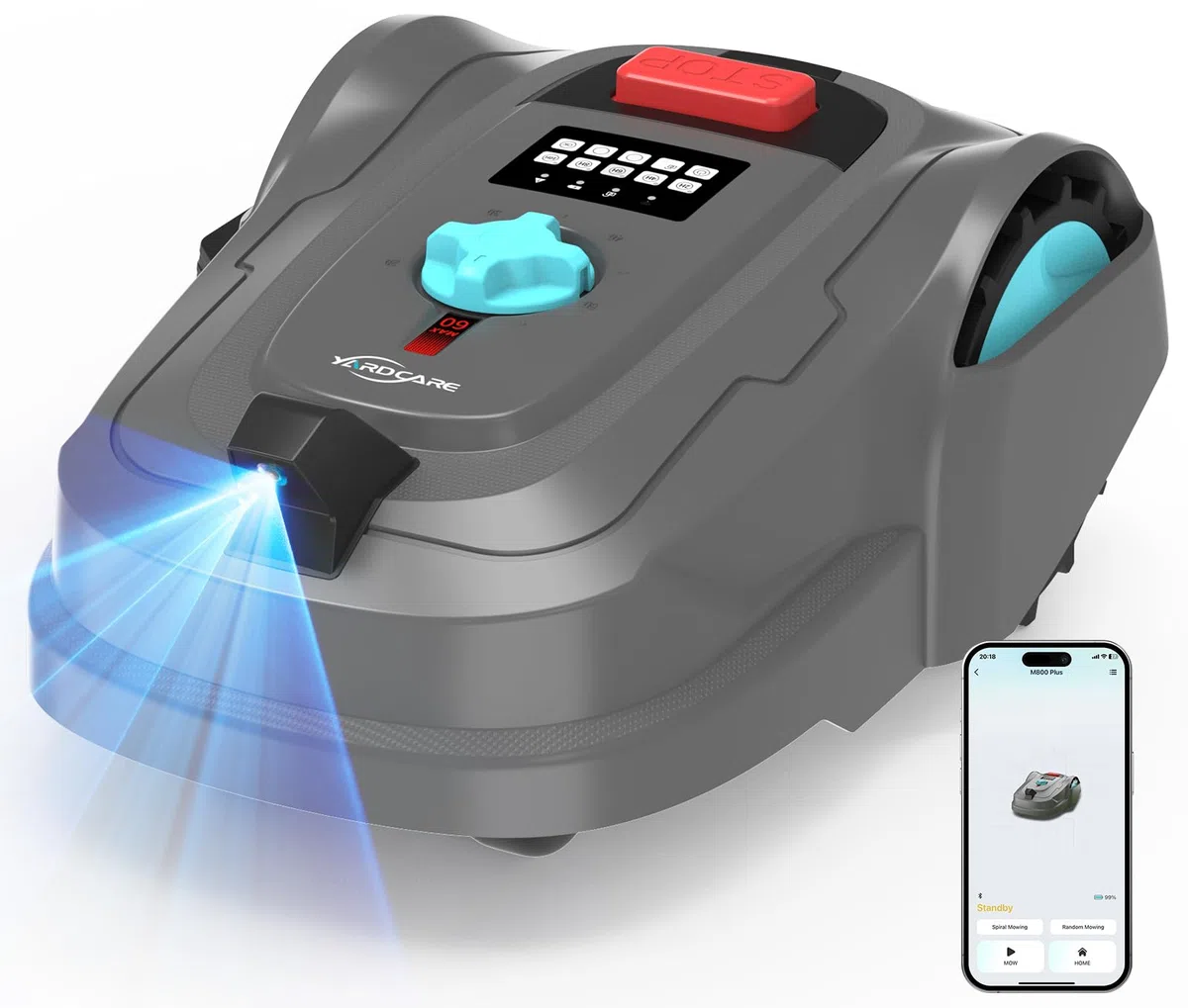 YARDCARE M800Plus Robot Tondeuse Sans Fil Périphérique,jusqu'à 800 m²,Positionnement GPS +Vision, Tondeuse Robot Sans Câble,Mode de Tonte en U,Contrôle Via App,Recharge Automatique,Détection Obstacles