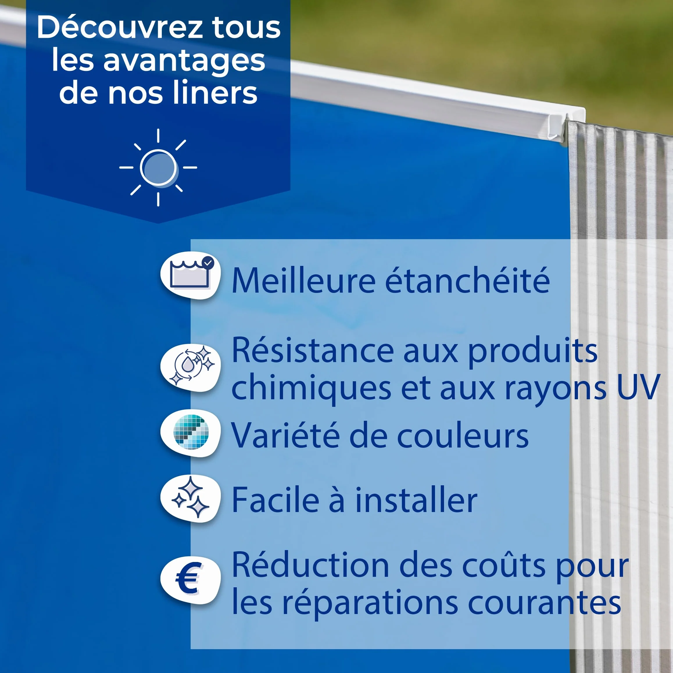 GRE SP2450F - Liner uni Bleu pour piscines Rondes Ø240 H:120cm, épaisseur 30/100e, système Overlap