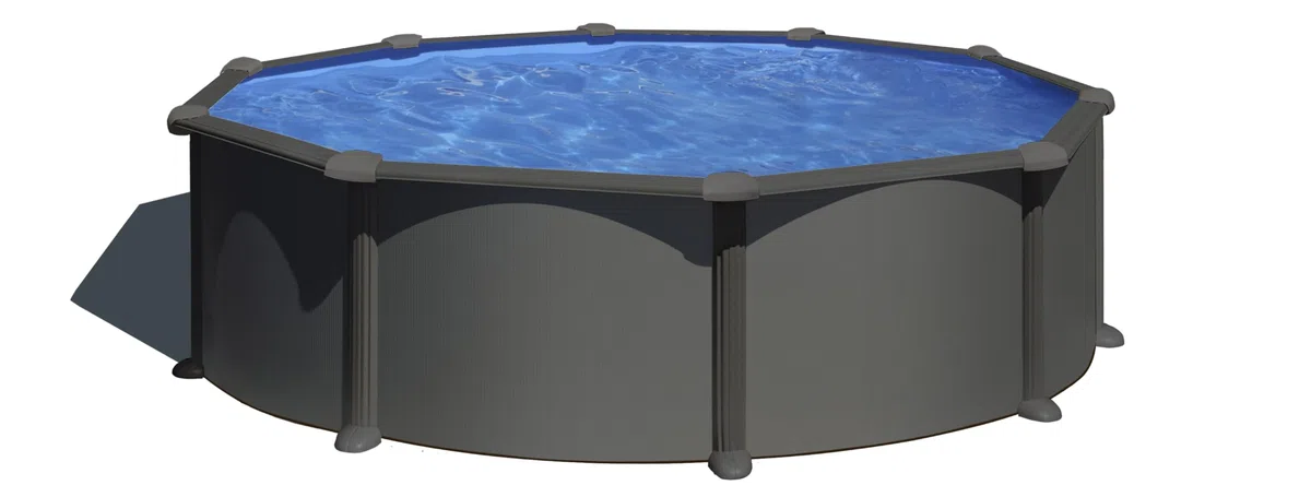 Gre KITPR358GY Juni - Piscine Hors-Sol en Acier, Piscine Ronde avec Structure en Acier Gris Anthracite. Piscines Hors-Sol pour Jardin, Ø350 x 132 cm