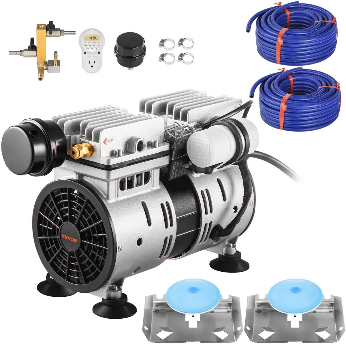 VEVOR Aérateur de Bassin, 550 W, kit système aération de lac, 5,2 CFM pour étang 3 Acres Profondeur 15 m avec compresseur d'air, Tubes 30,5 m, diffuseurs 25,4 cm pour Circulation oxygène Eau Profonde