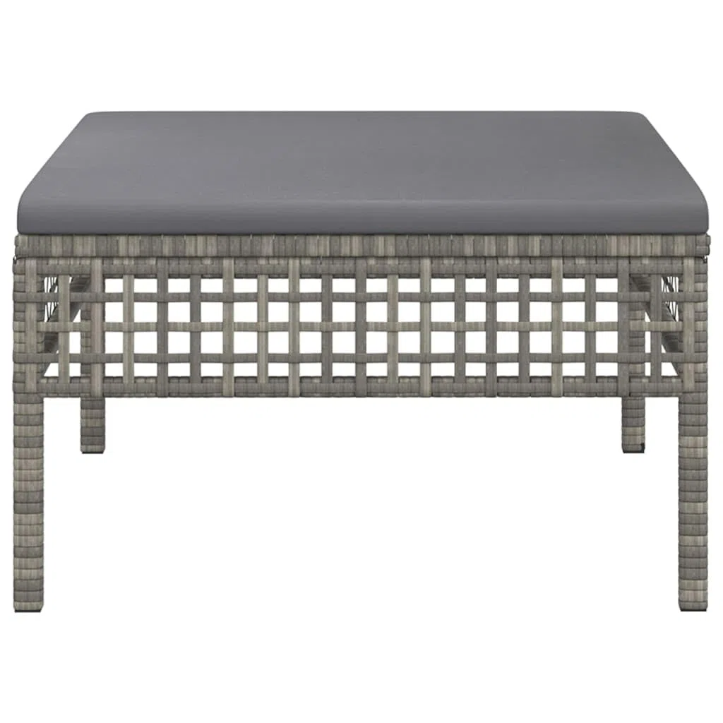 vidaXL Tabouret de Jardin avec Coussin, Repose-Pied de Terrasse, Pouf de Patio, Meuble d'Extérieur Arrière-Cour, Gris Résine Tressée
