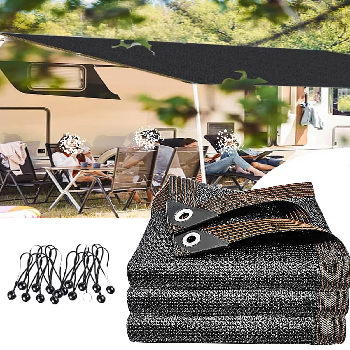 Filet D'Ombrage De Jardin 5,5 X 6,4 M (18 X 21 Pi), Noir, Protection UV, pour Terrasse Extérieure.