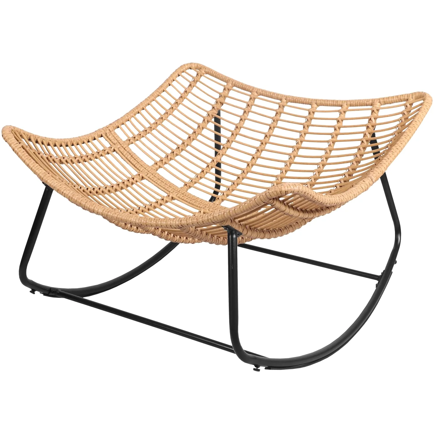 Happy Garden Fauteuil à Bascule Extérieur en Rotin Synthétique avec Coussin Noir - Résistant aux Intempéries - Confortable et Design - Cinta