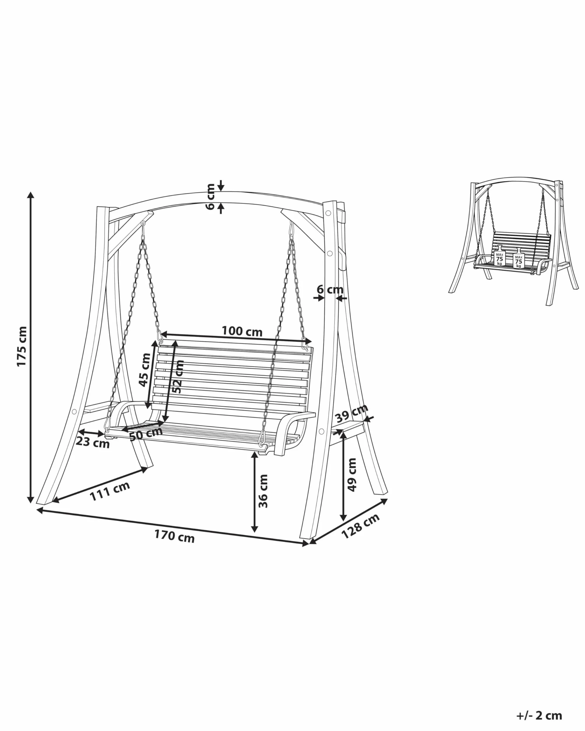 Balancelle de Jardin en Bois Foncé Assise Confortable et Élégante pour Terrasse au Style Campagne Beliani