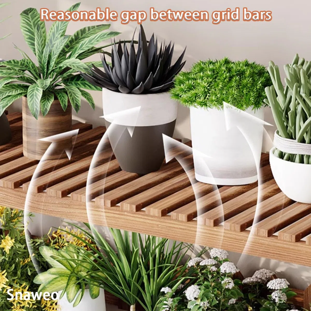Étagère à Plantes en Bois à 2 Niveaux sur roulettes - Finition Naturelle - Convient pour l'intérieur et l'extérieur - 50 x 35 cm - Idéale pour Un Balcon, Un Salon ou Une fenêtre.