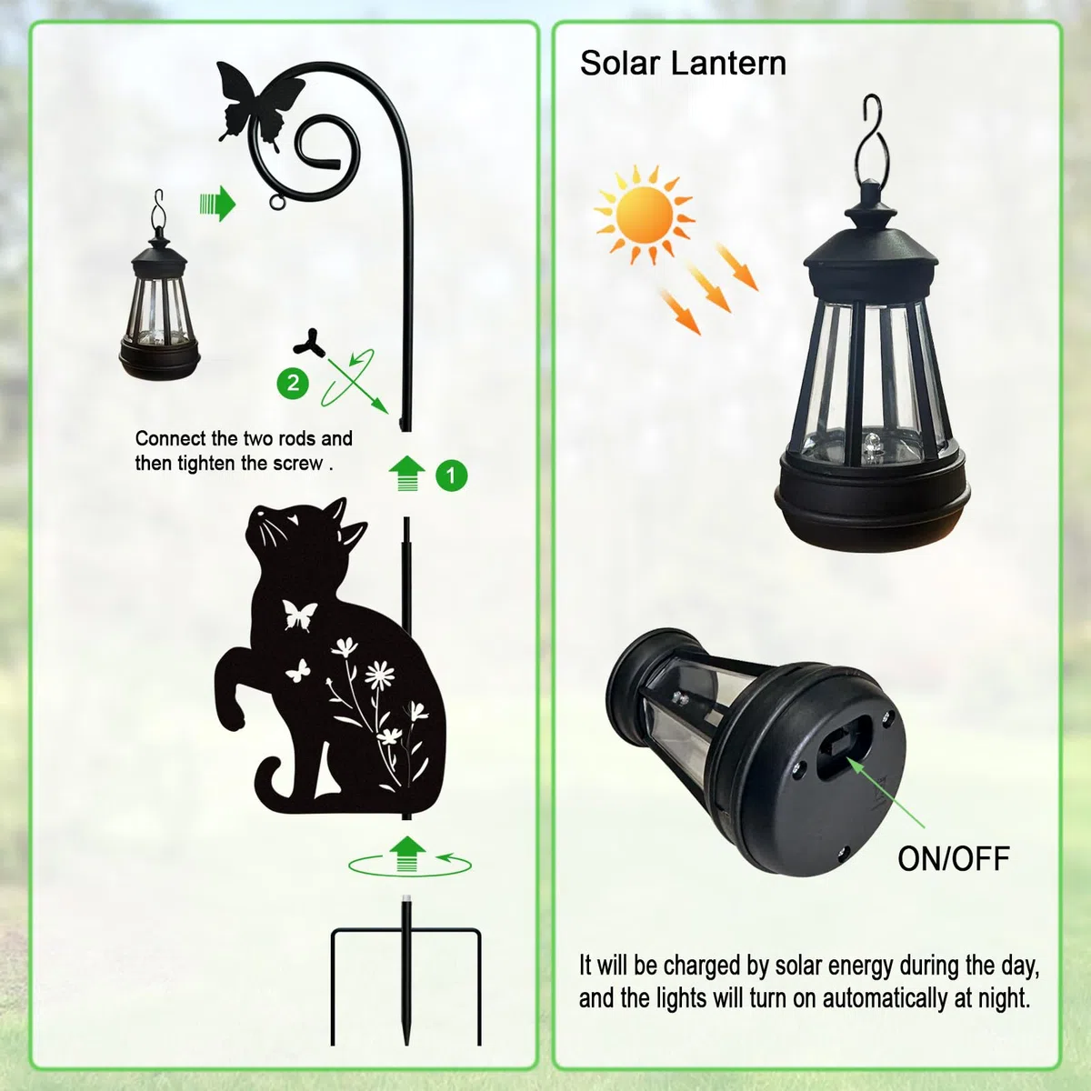 Piquet de chat en métal avec lampes solaires décoratives pour l'extérieur, décoration de pelouse de chat noir, cadeaux uniques pour femmes, décoration de jardin en forme d'animal