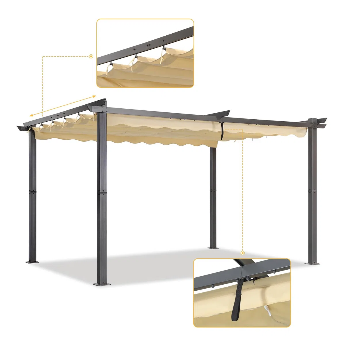 Angel Living Pergola en Aluminium, 4x3M, Coulissante Rétractable, Tissu en Polyester Haute Densité Hydrofuge et Résistant aux UV, Abri Soleil Pavillon de Jardin pour Jardin Terrasse, Beige