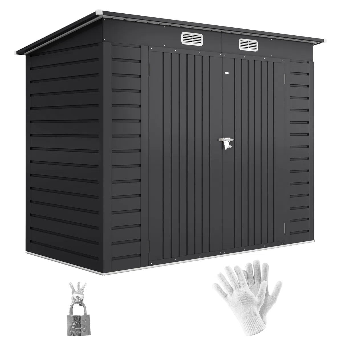 Outsunny Abri de Jardin en Métal 3 m², Cabane de Jardin 249x121x183cm, Structure en Acier Galvanisé Améliorée, Cabanon Rangement Outils, Gants, Portes Verrouillables, Aérations, Gris