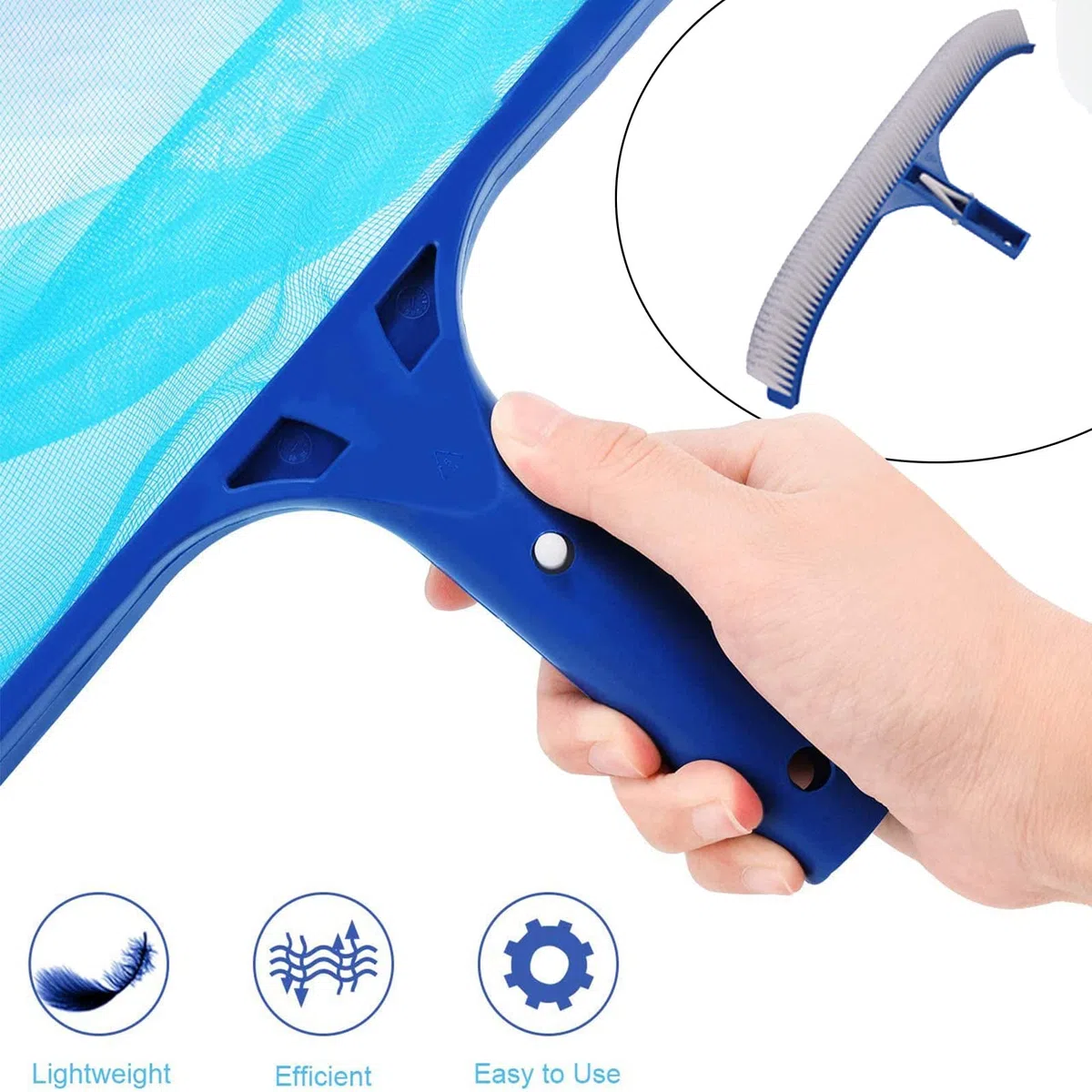 Épuisette de Piscine avec Manche télescopique, Filet à épuisette et râteau pour Le Nettoyage de la Surface des piscines, élimination Rapide des débris et des Feuilles (Brosse Incluse).