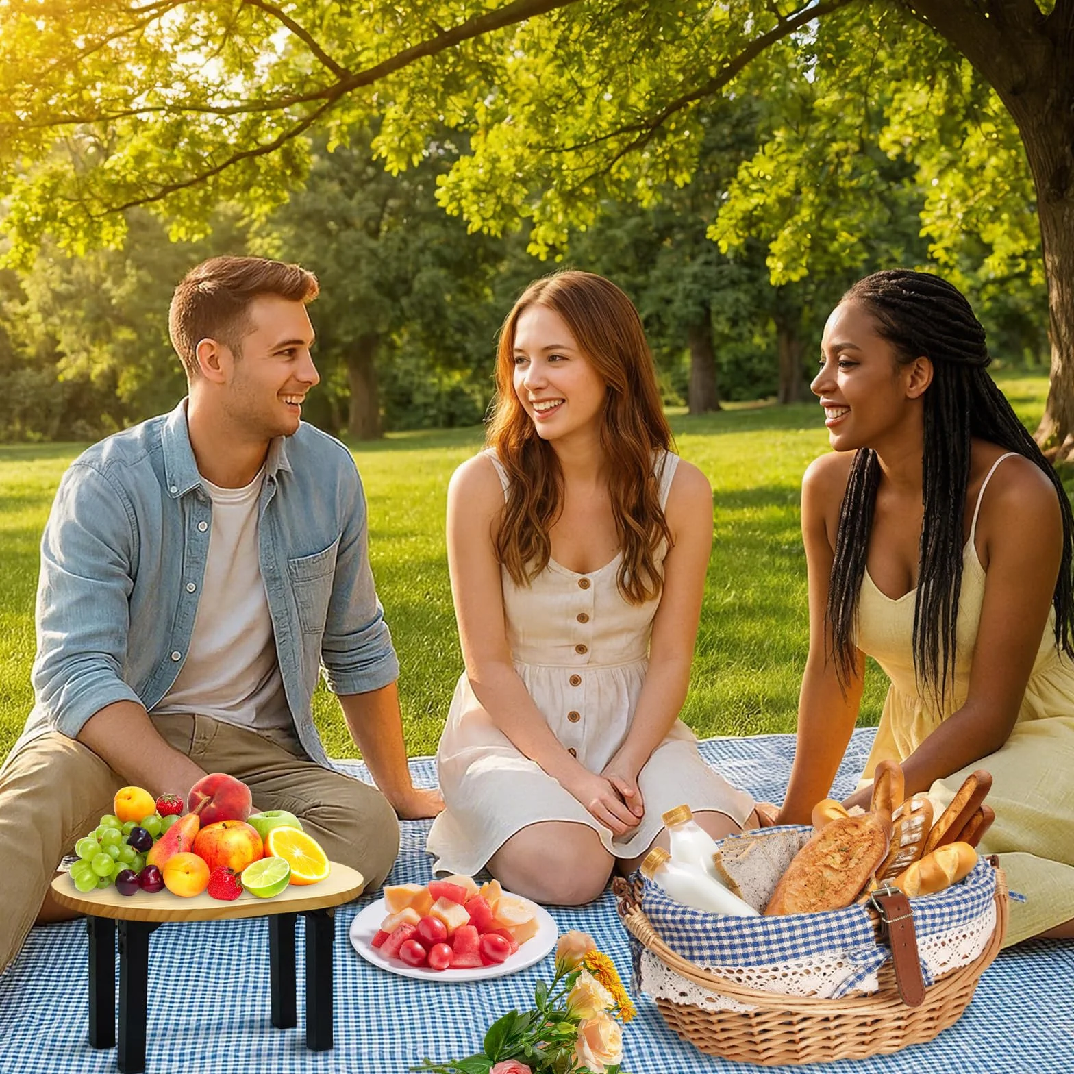 Set de Panier Pique-Nique en Osier pour 2 Personnes avec Table détachable,Sac fourre-Tout à Couverts,Couverture Imperméable, Doublure intérieure Amovible,pour Camping, Plage, Famille/Couple Cadeaux