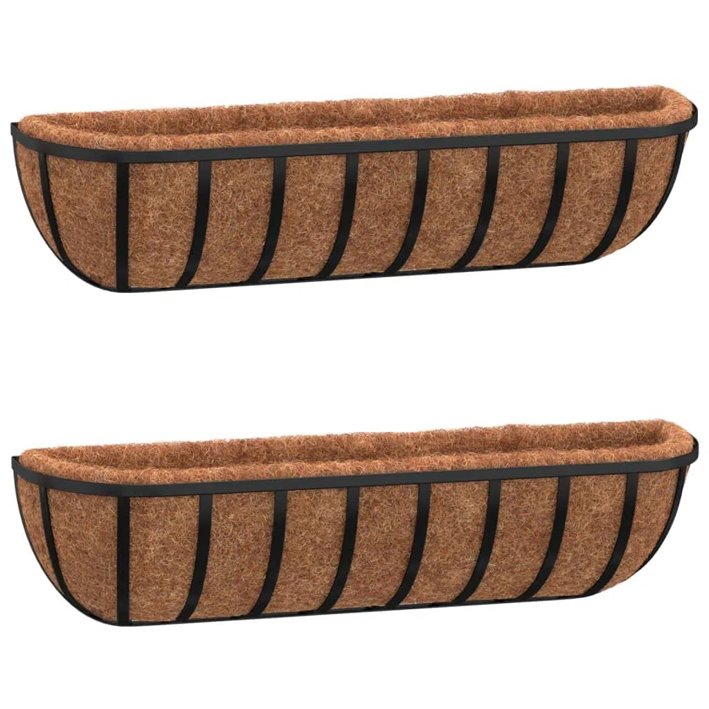 vidaXL Jardinières murales 2 pcs en Coco Noir 91x20x23 cm Acier, jardinière d'auge Murale, Auge Murale avec Doublure en Coco, jardinière d'auge pour Chevaux