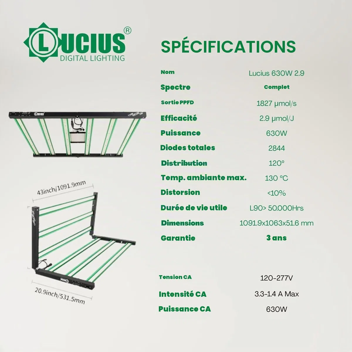 LUCIUS - Lampe LED 630W 2.9 Master Control - Culture complet Croissance/Floraison, UV IR, Fonction Crépuscule/Aube, Intensité réglable, Serres et plantes d’intérieur, légumes et fleurs