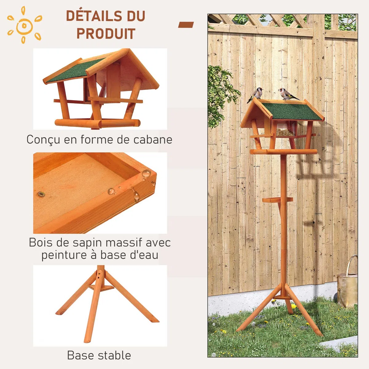 HOMCOM Mangeoire pour Oiseaux Sauvages sur Pied Abris à Oiseaux nichoir a Plateau Station a Oiseaux Bois pour Exterieur 150cm