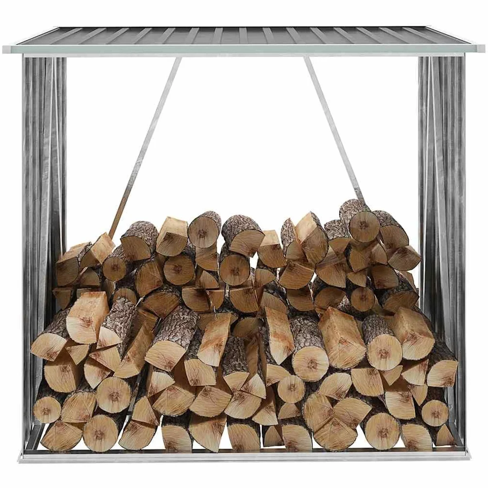 vidaXL Abri de Stockage de Bois Acier Galvanisé Gris Jardin Patio Porte-bûche