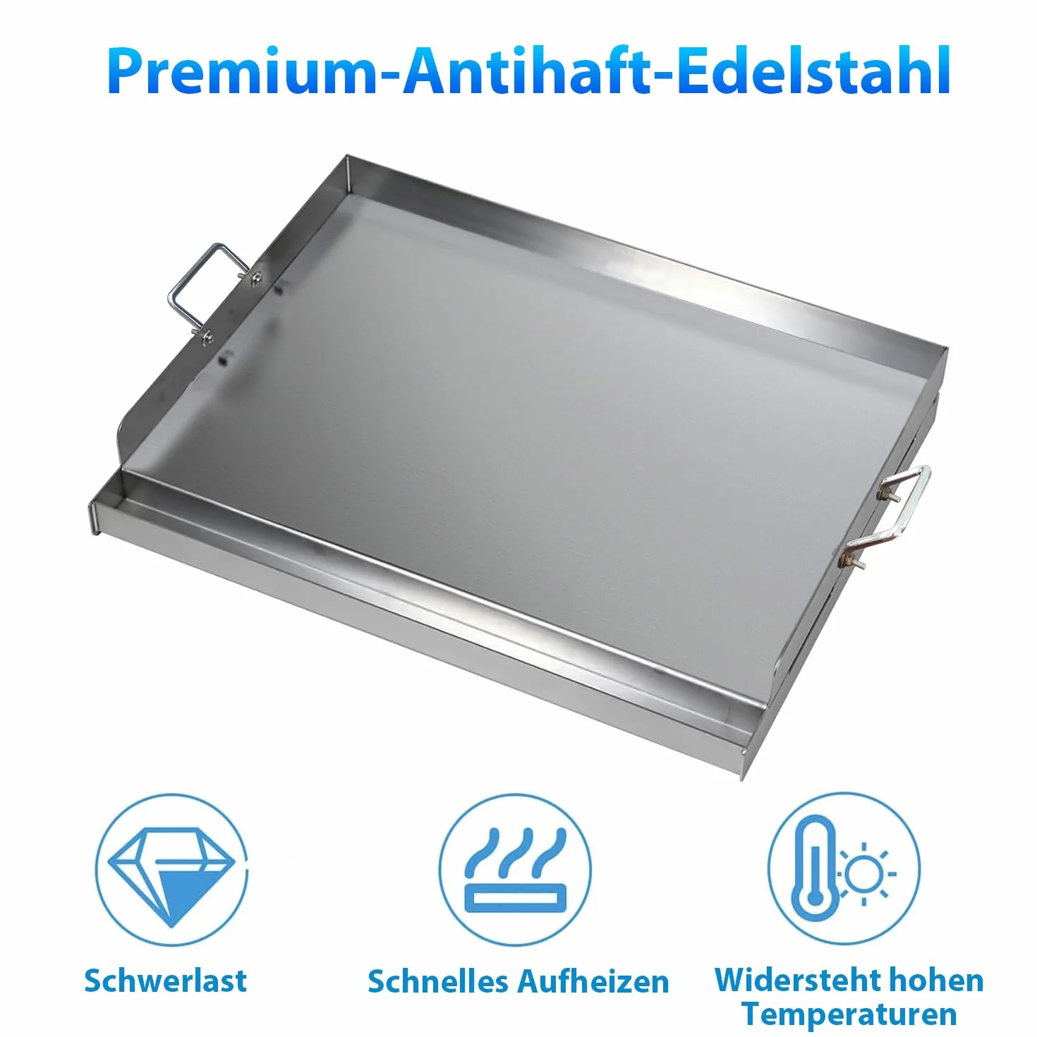 Plaque de cuisson en acier inoxydable - 54 x 41 x 8 cm - Plancha universelle pour barbecue à gaz Weber et barbecue au charbon de bois - Plaque de cuisson avec spatule et grattoir
