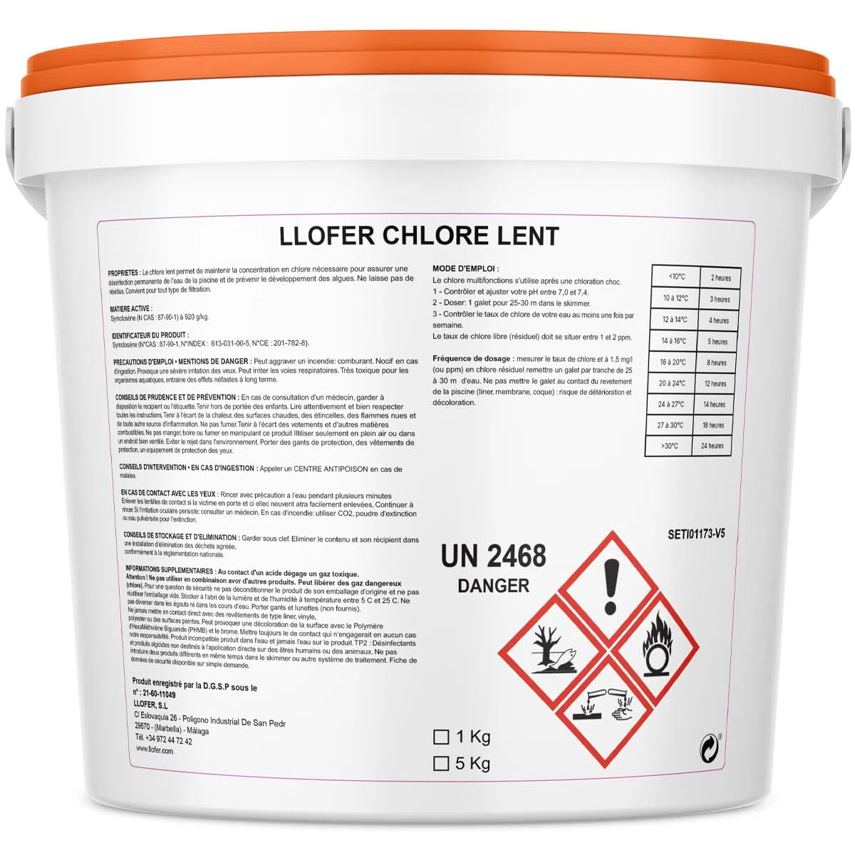 Galets de Chlore Lent 250g - Haute Teneur en Chlore (90%) - Seau de 2 x 5kg - chloration permanente hautement Efficace Contre Les bactéries, fabriquer en Europe