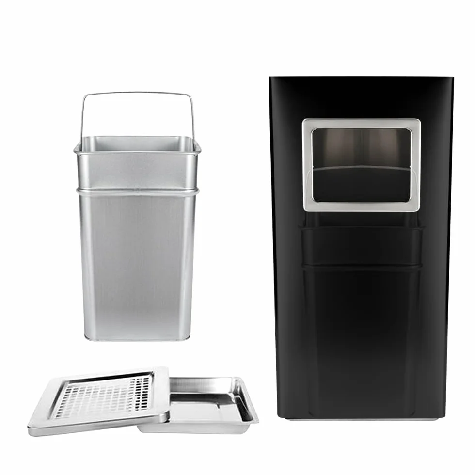 Bacs à déchets de jardin 35L,Cendrier amovible sur pied en acier inoxydable,Poubelle ronds avec poubelle et seau intérieur,pour Intérieur/Extérieur,Commercial