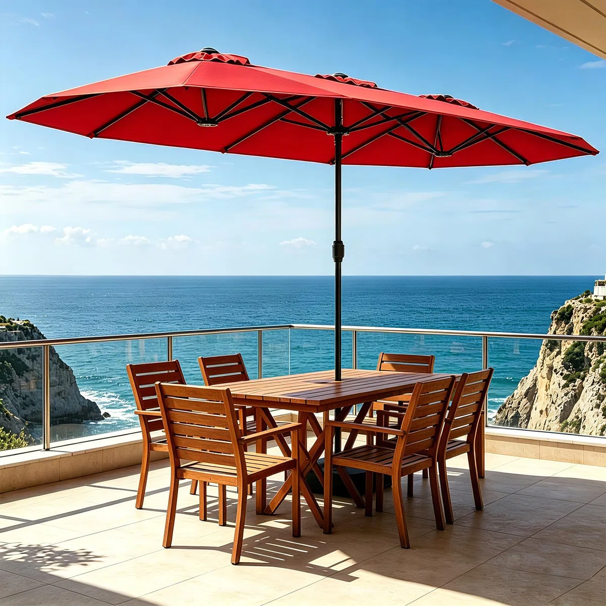 RELAX4LIFE Grand Parasol de Jardin Exterieur avec Pied, 4x2M Parasol Double pour Terrasse/Piscine/Marché, 12 Baleines Renforcées, Manivelle, Protection Solaire pour 6-8 Personnes
