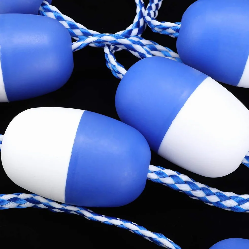 Fdit Corde de sécurité de Piscine de 5 M, Ligne de Flottaison avec Corde Tressée en Nylon Blanc et Bleu, pour Délimiter Les Couloirs de Nage et Les Zones dangereuses.