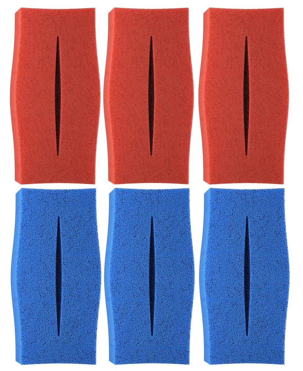 6X Filtres de rechange en éponge compatibles avec Oase Biotec 10 (3X grossier 10ppi + 3X fin 30ppi) | Lot de 3X Bleu 3X Rouge