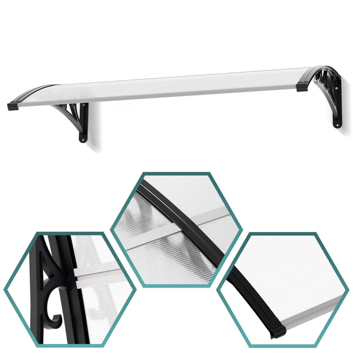 Gimisgu Auvent pour Porte d'entrée - 120 x 100 cm - en Polycarbonate Transparent - 5 mm - Support en polypropylène - Toit de Porte pour l'extérieur - Protection Contre la Pluie
