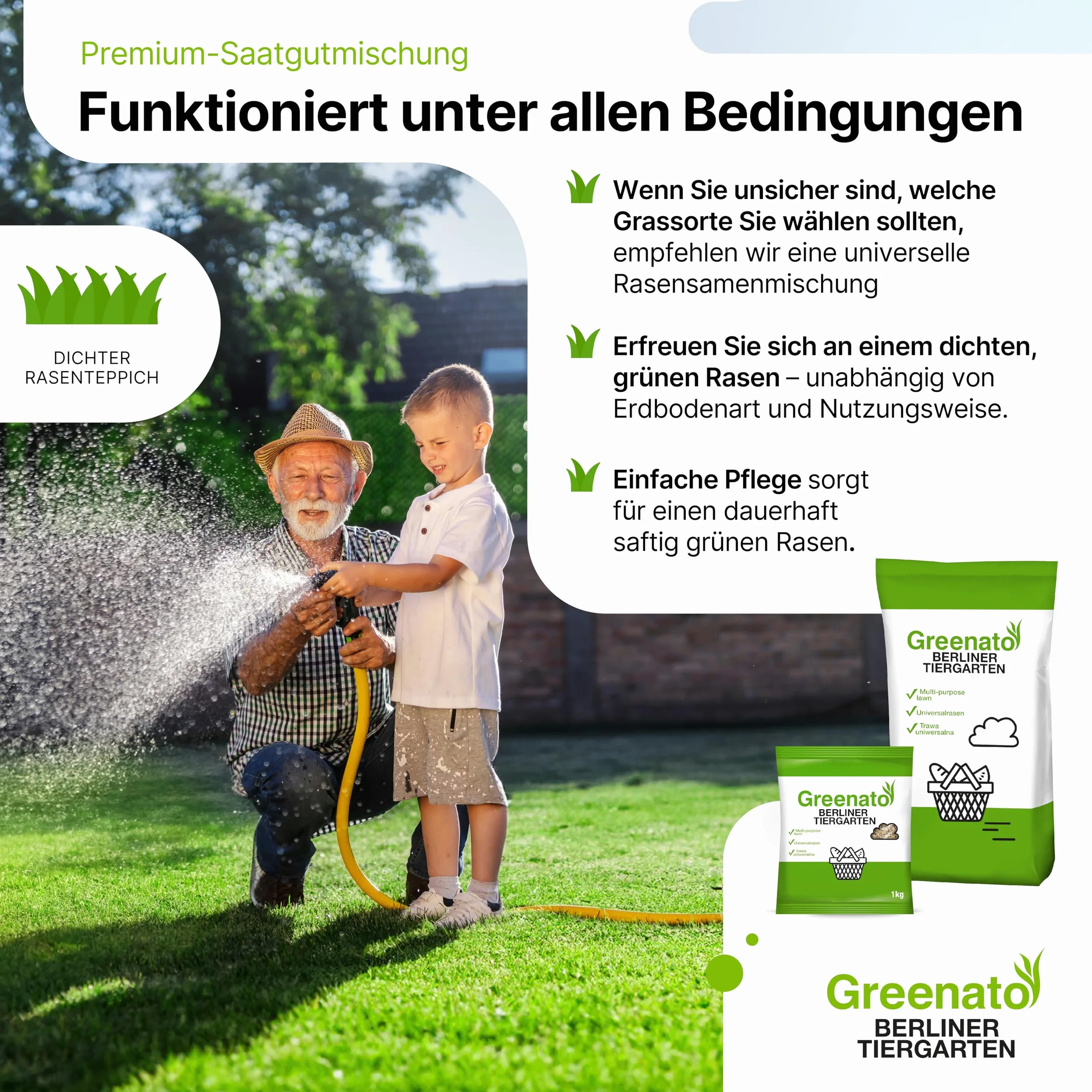 Graines de gazon Greenato Berliner Tiergarten 30kg gazon d'ornement Graines de gazon Graines de gazon - Unité d'emballage au choix de 1-30kg