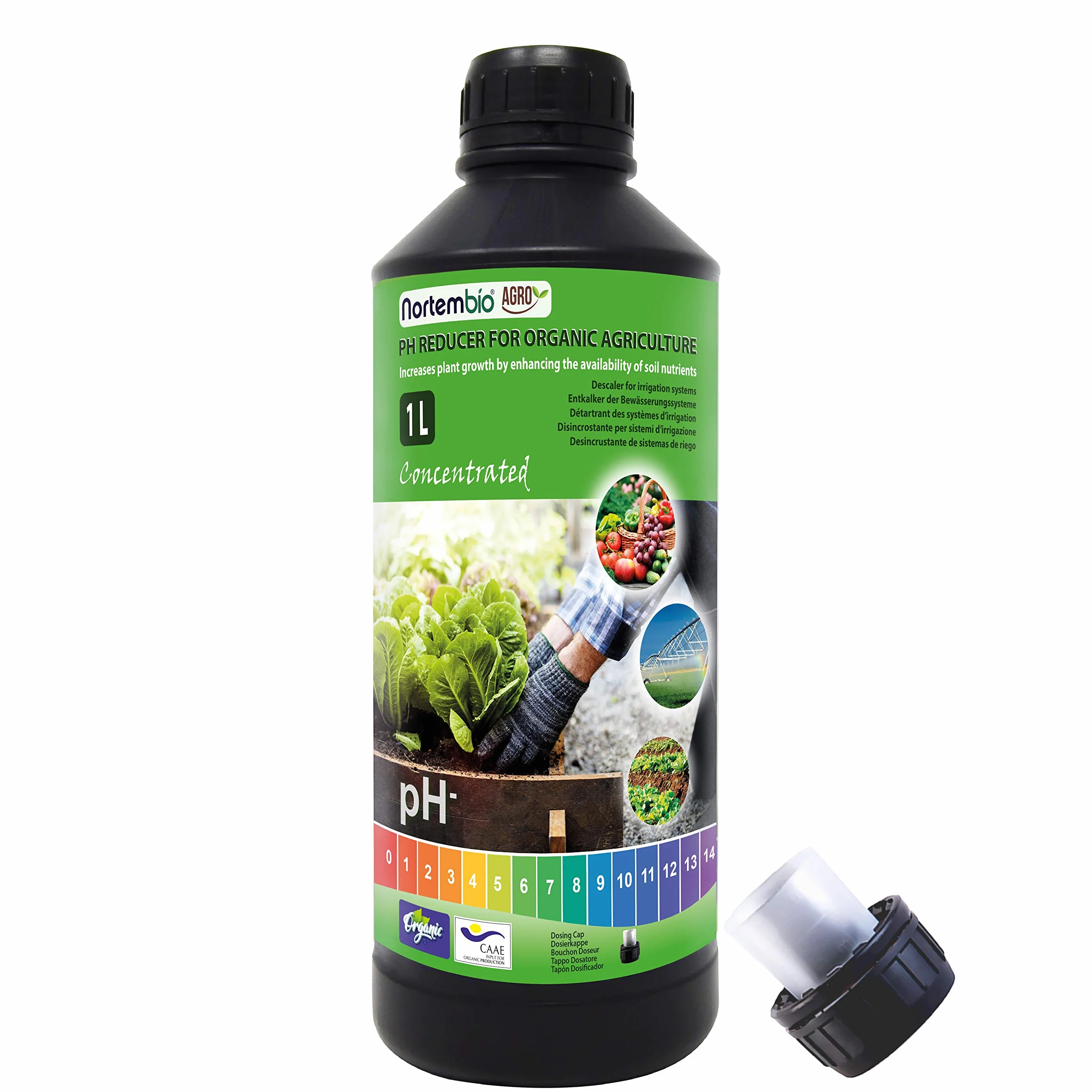 Nortembio Agro Réducteur de pH Écologique 1 L Correcteur Naturel pour Plantes et Cultures, Détartrant pour Irrigation, Améliore la Saveur, l’Arôme et la Croissance Usage Universel