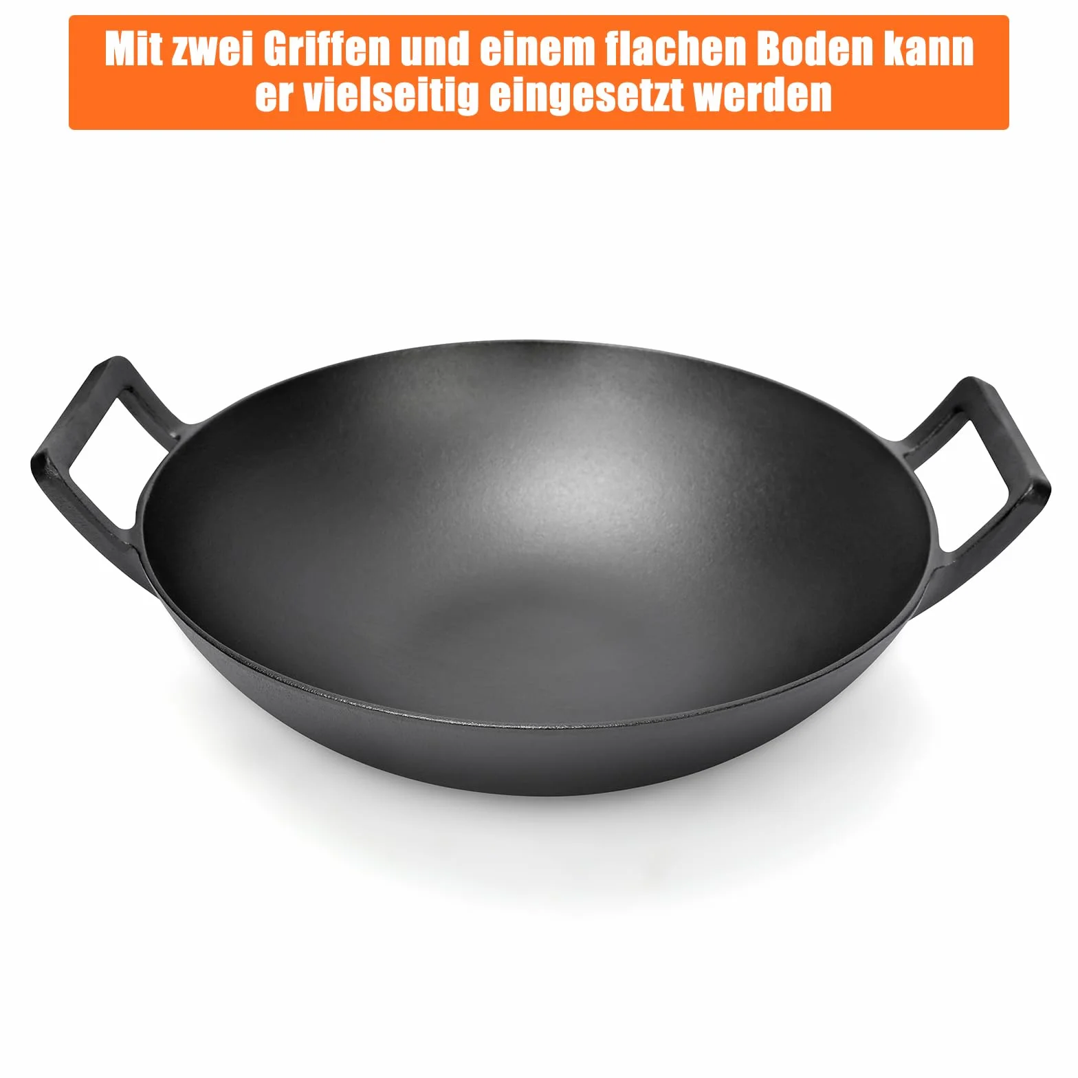 GFTIME Wok en fonte Ø 36 cm pour barbecue à gaz, induction, feu, poêle wok en fonte pour Weber Spirit, Genesis Gourment, Enders, charbon de bois