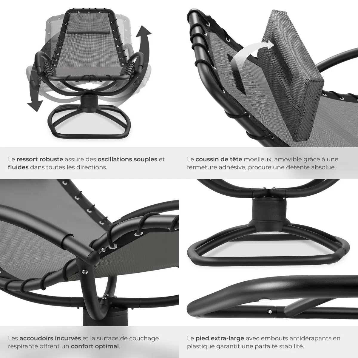 tectake® Chaise Longue Bain de Soleil Ergonomique et à Bascule Max. 120Kg, Imperméable, Transat Jardin Exterieur Relaxation Camping Salon de Jardin Exterieur Amenagement Balcon Terrasse Piscine Lounge