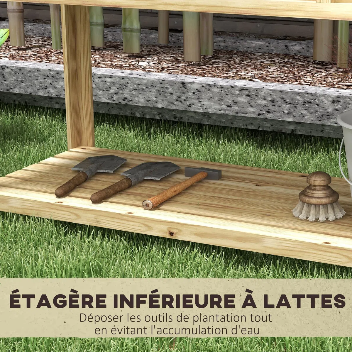 Outsunny Jardinière sur Pieds - Potager avec séparateur Amovible, étagère, Inserts d'irrigation, Feutre de Drainage Inclus - Dim. 115L x 46l x 75H cm - Bois Massif Sapin