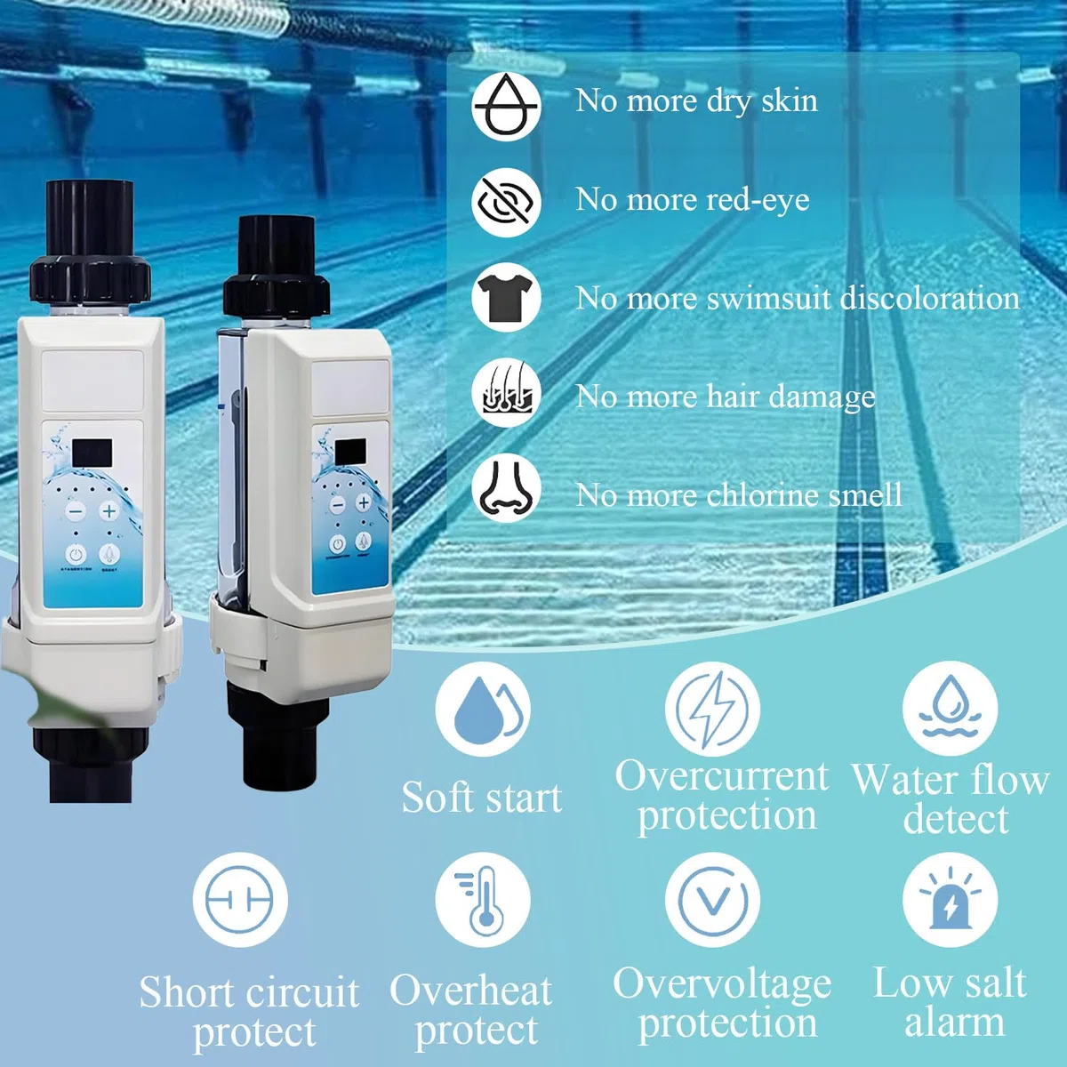 Générateur de chlore salé pour piscine enterrée, système automatique de chloration d'eau salée avec affichage de la salinité, sortie 12 g/h, facile à utiliser